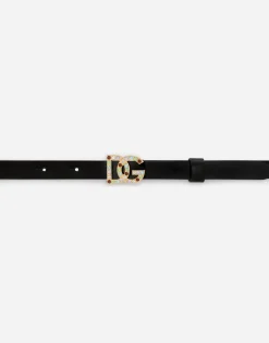 Patent leather belt with multi-colored crystals