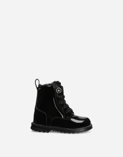 Patent leather combat boots