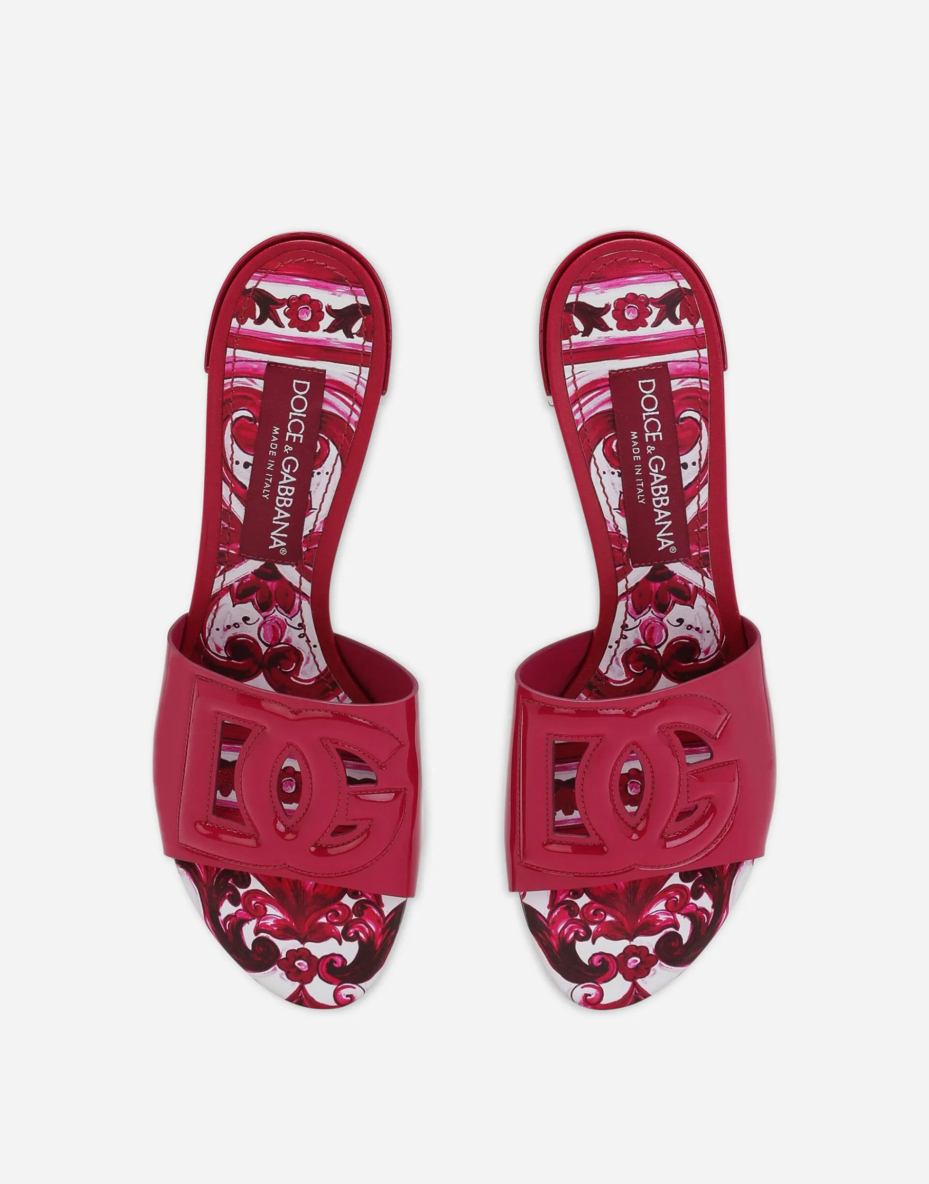 Patent leather DG mules with cut-out