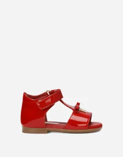 Patent leather first steps sandals with metal DG logo
