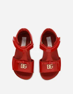 Patent leather first steps sandals with metal DG logo
