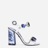 Patent leather sandals with embroidery and painted heel