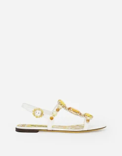 Patent leather sandals with stone embellishment