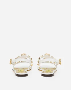 Patent leather sandals with stone embellishment