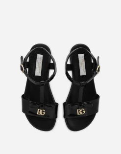 Patent leather sandals with metal DG logo