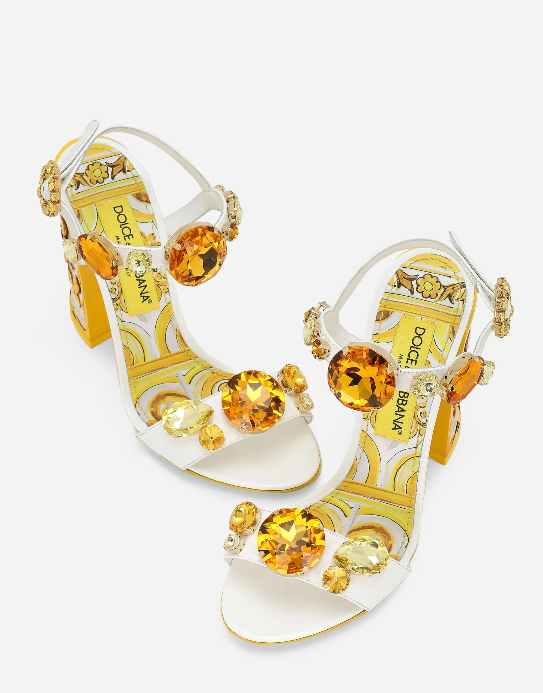 Patent leather sandals with stone embellishment and painted heel