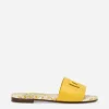 Patent leather sliders with yellow majolica print and cut-out DG detail