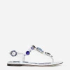 Patent leather thong sandals with embroidery