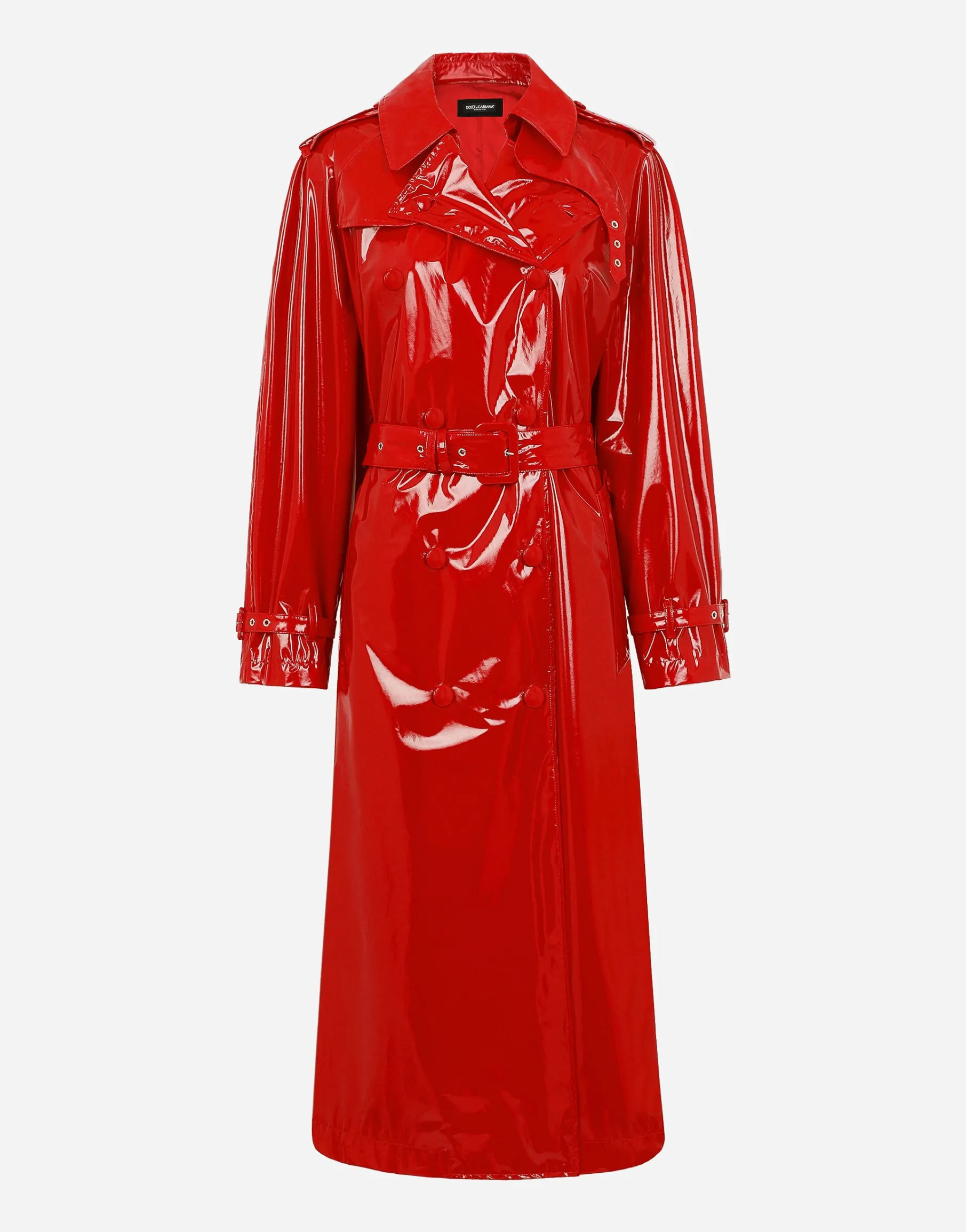 Patent leather trench coat