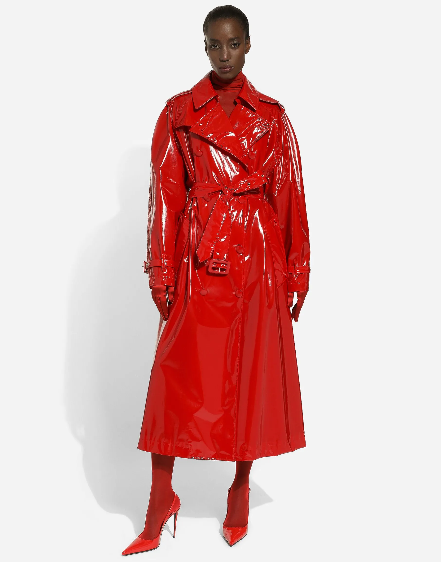 Patent leather trench coat