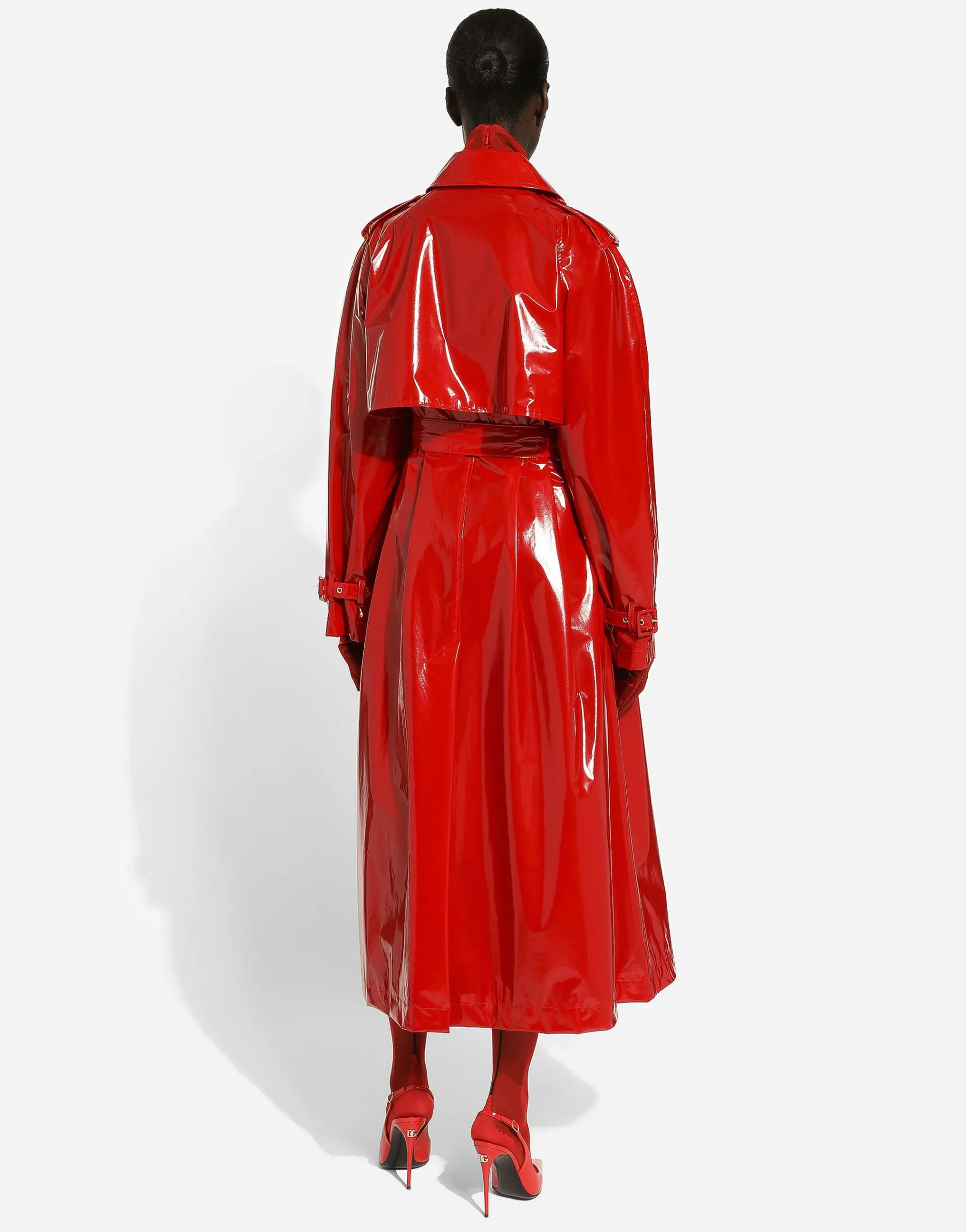 Patent leather trench coat