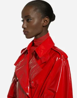 Patent leather trench coat