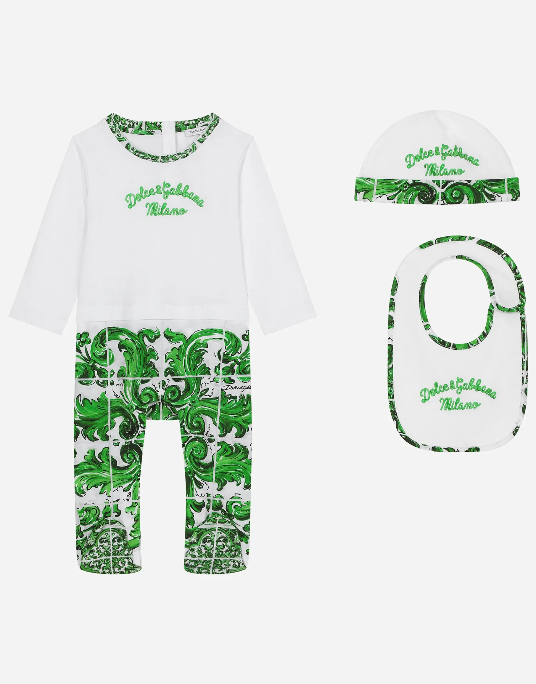 3-piece gift set in green majolica-print jersey