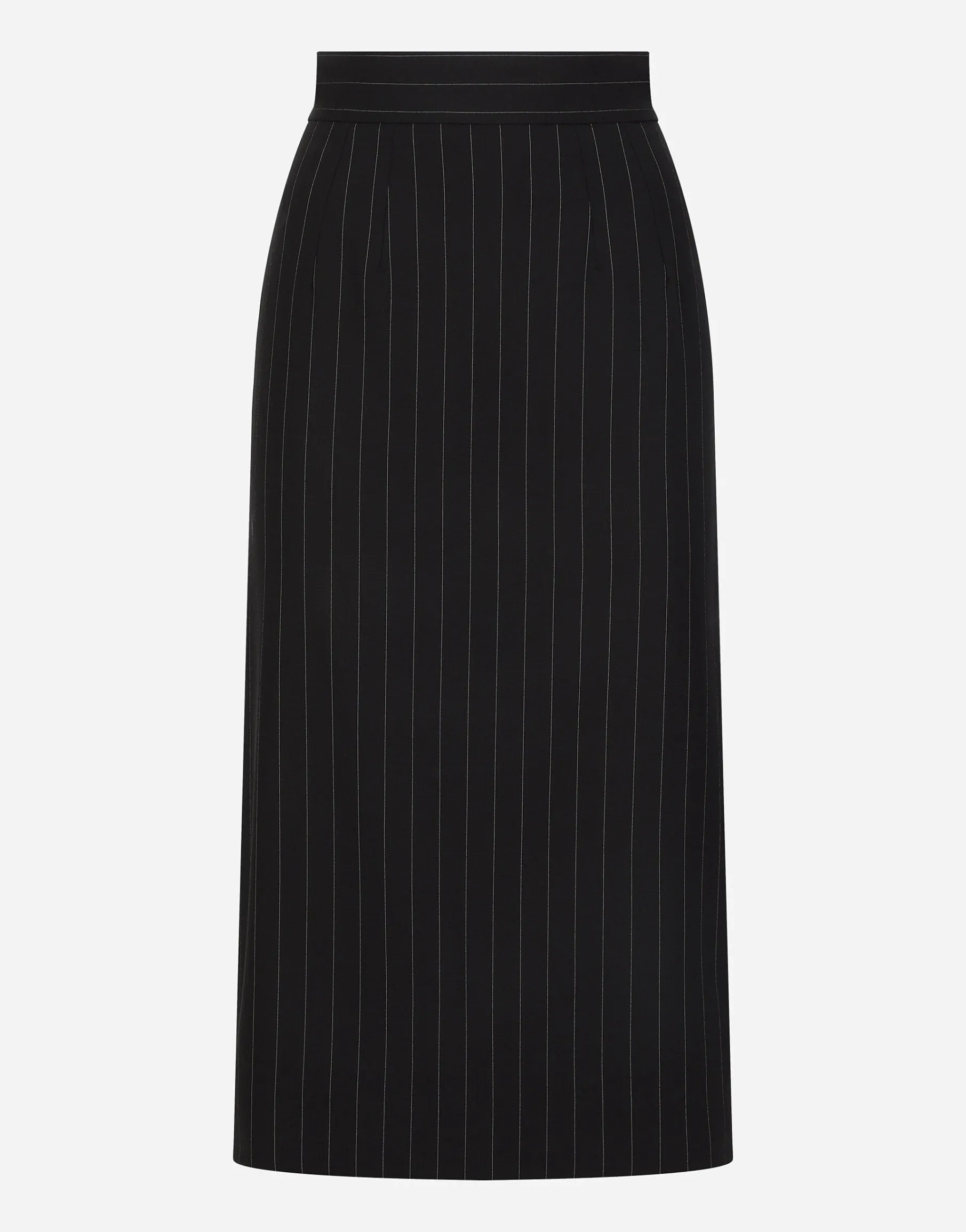 Pinstripe wool calf-length skirt