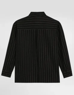 Pinstripe wool shirt with branded tag