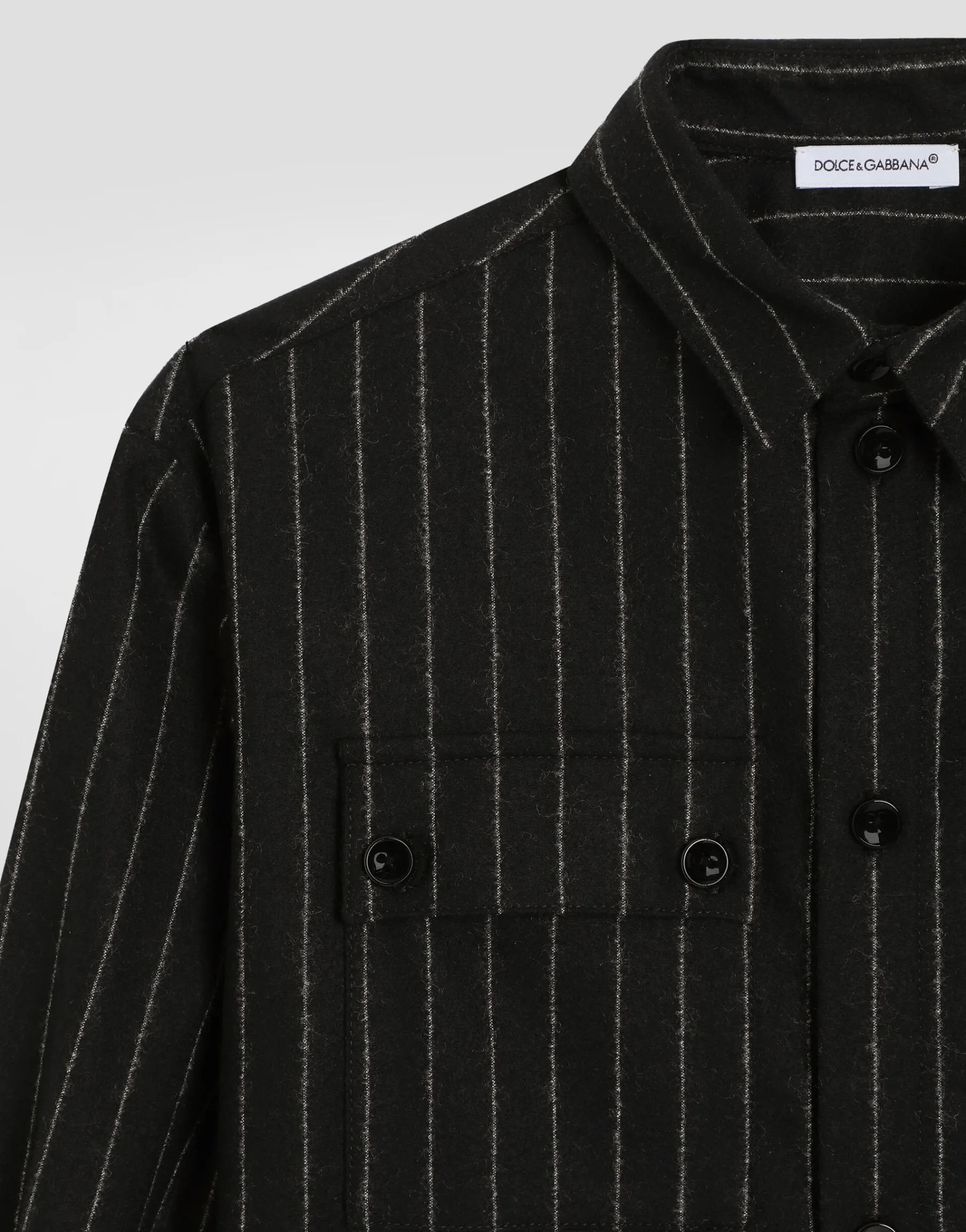 Pinstripe wool shirt with branded tag