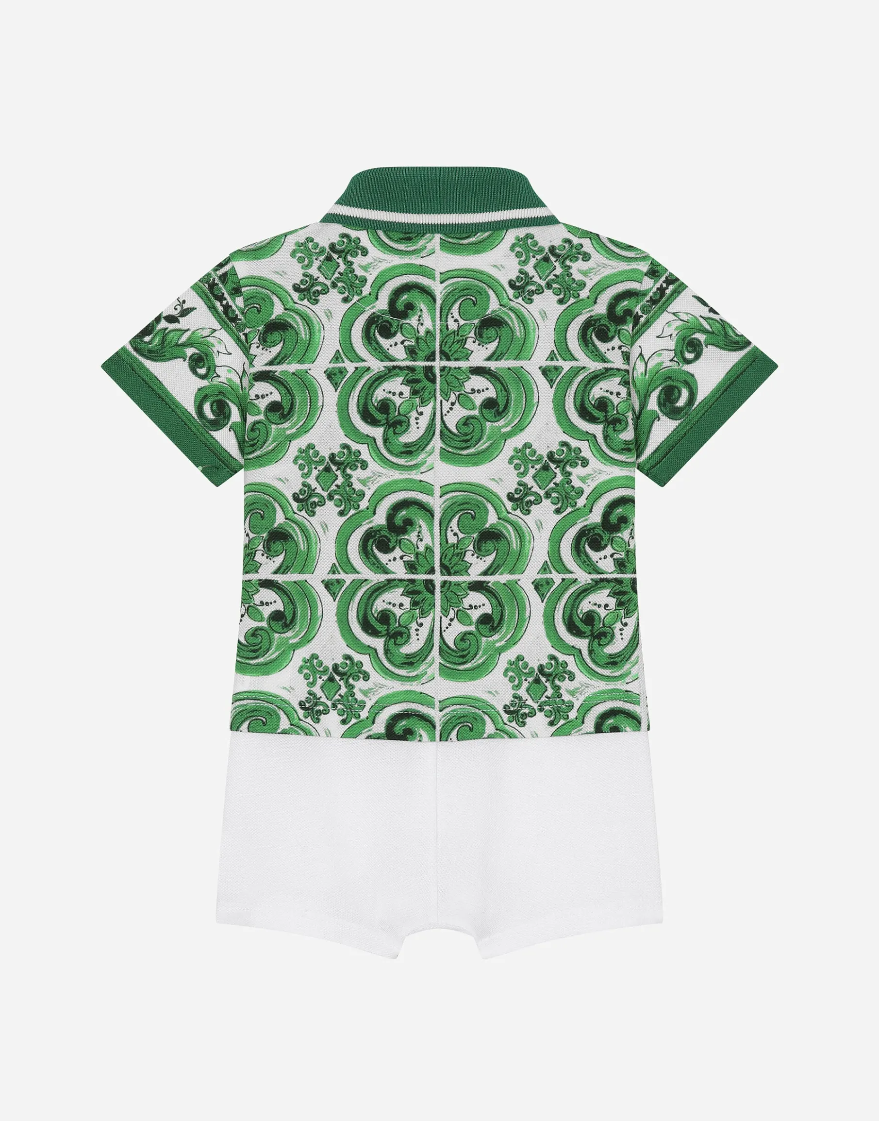 Piqué onesie with green majolica print and DG logo