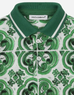Piqué onesie with green majolica print and DG logo