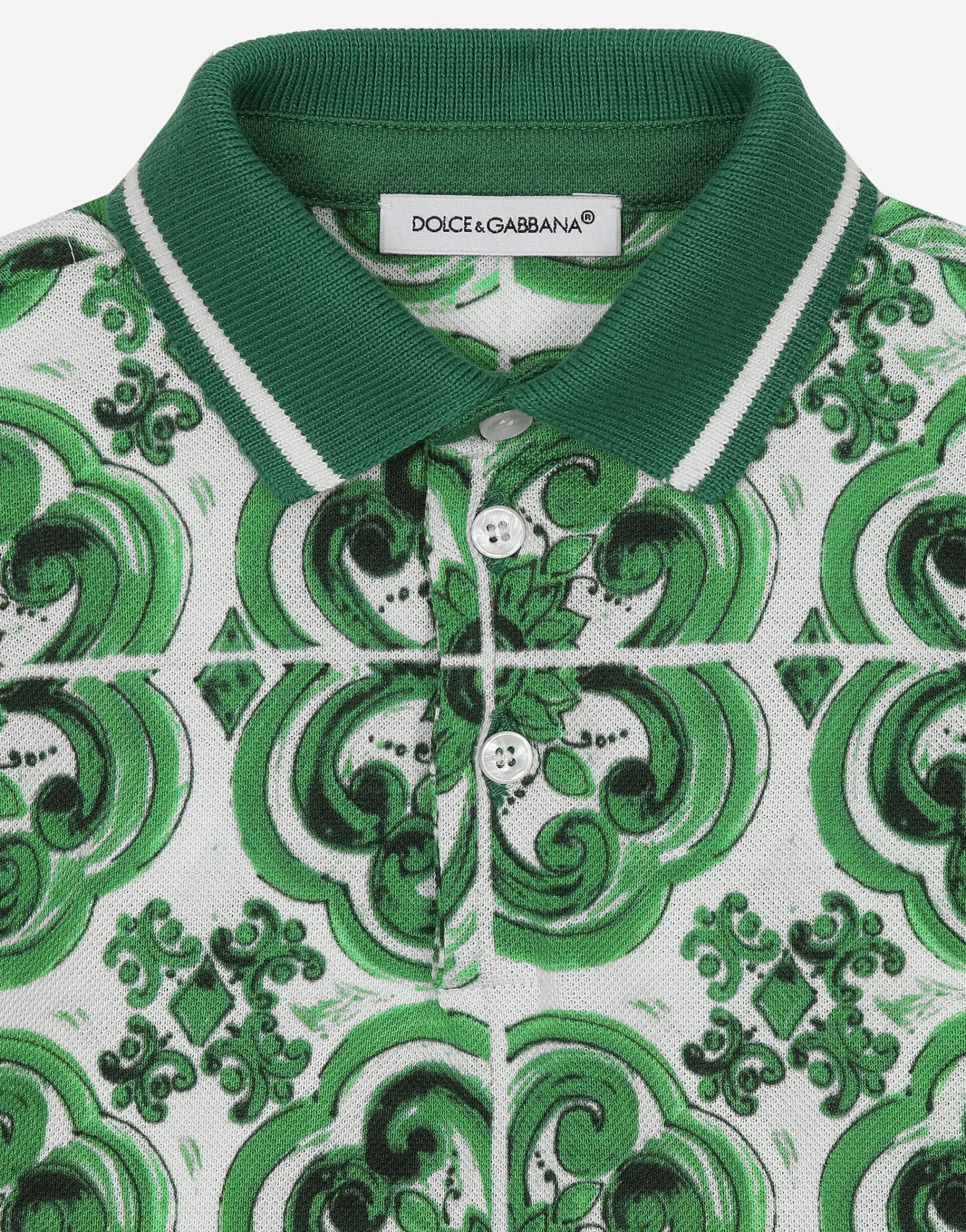 Piqué onesie with green majolica print and DG logo