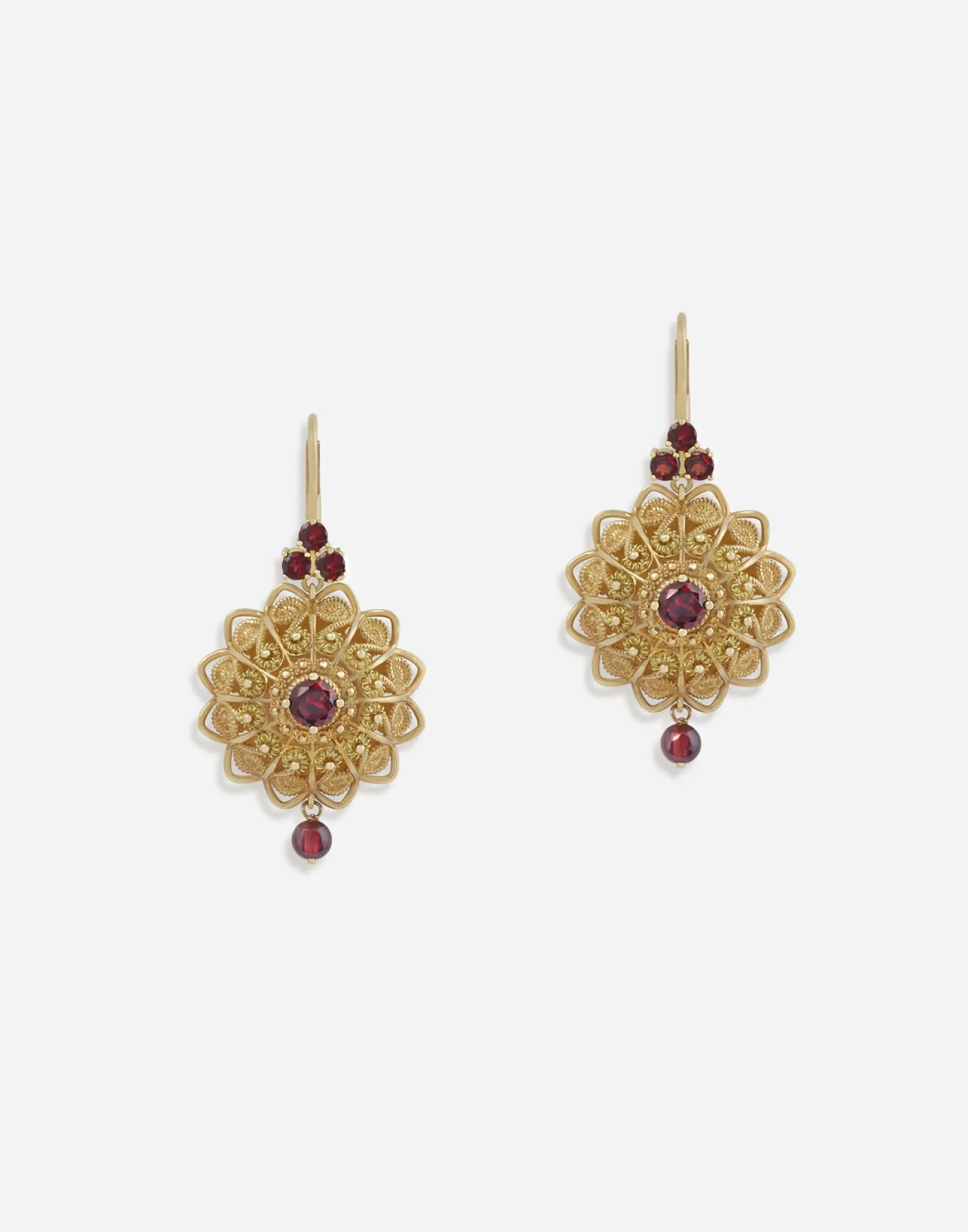 Pizzo earrings in yellow gold and rhodolite garnets