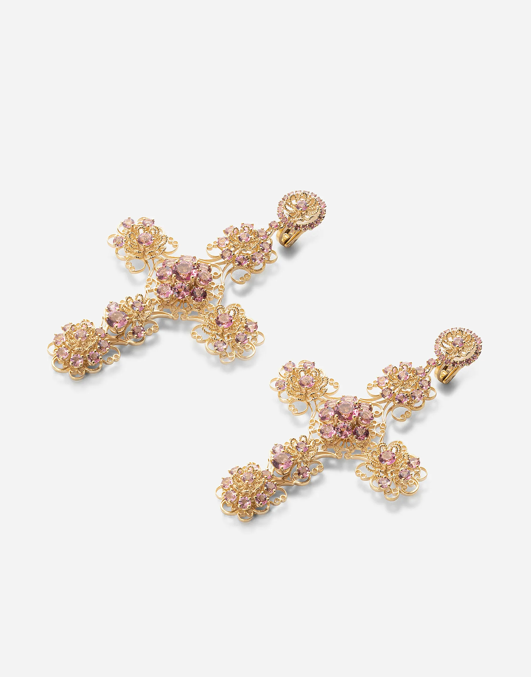 Pizzo earrings in yellow 18kt gold with pink tourmalines