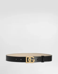 Plain calfskin belt with Dolce&Gabbana logo