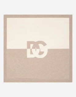 Plain-knit cotton blanket with DG logo