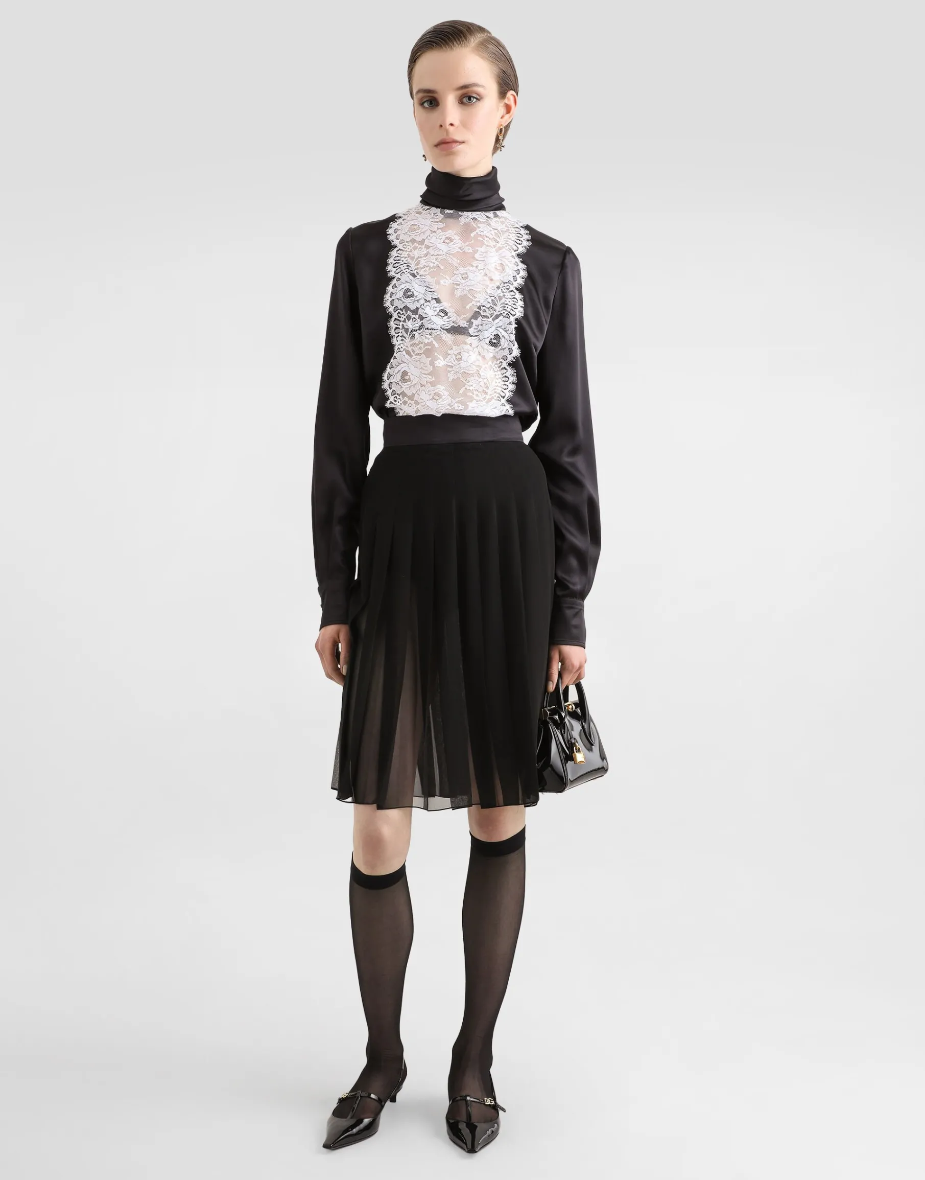 Pleated chiffon midi circle skirt