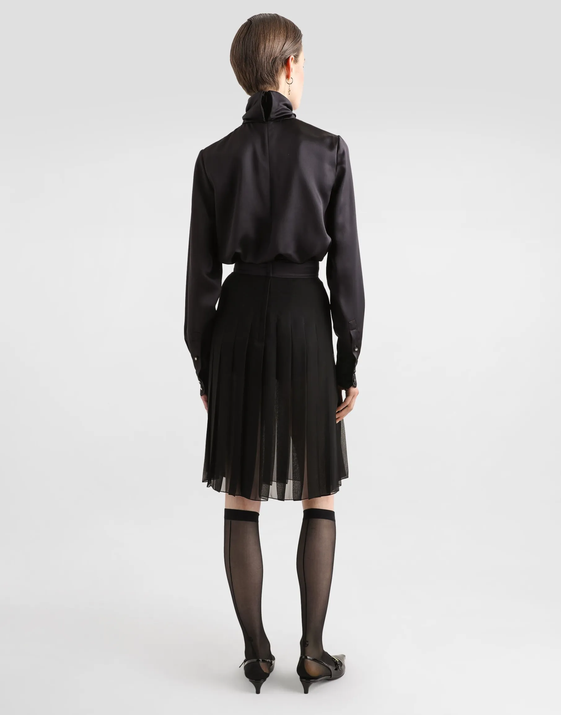 Pleated chiffon midi circle skirt