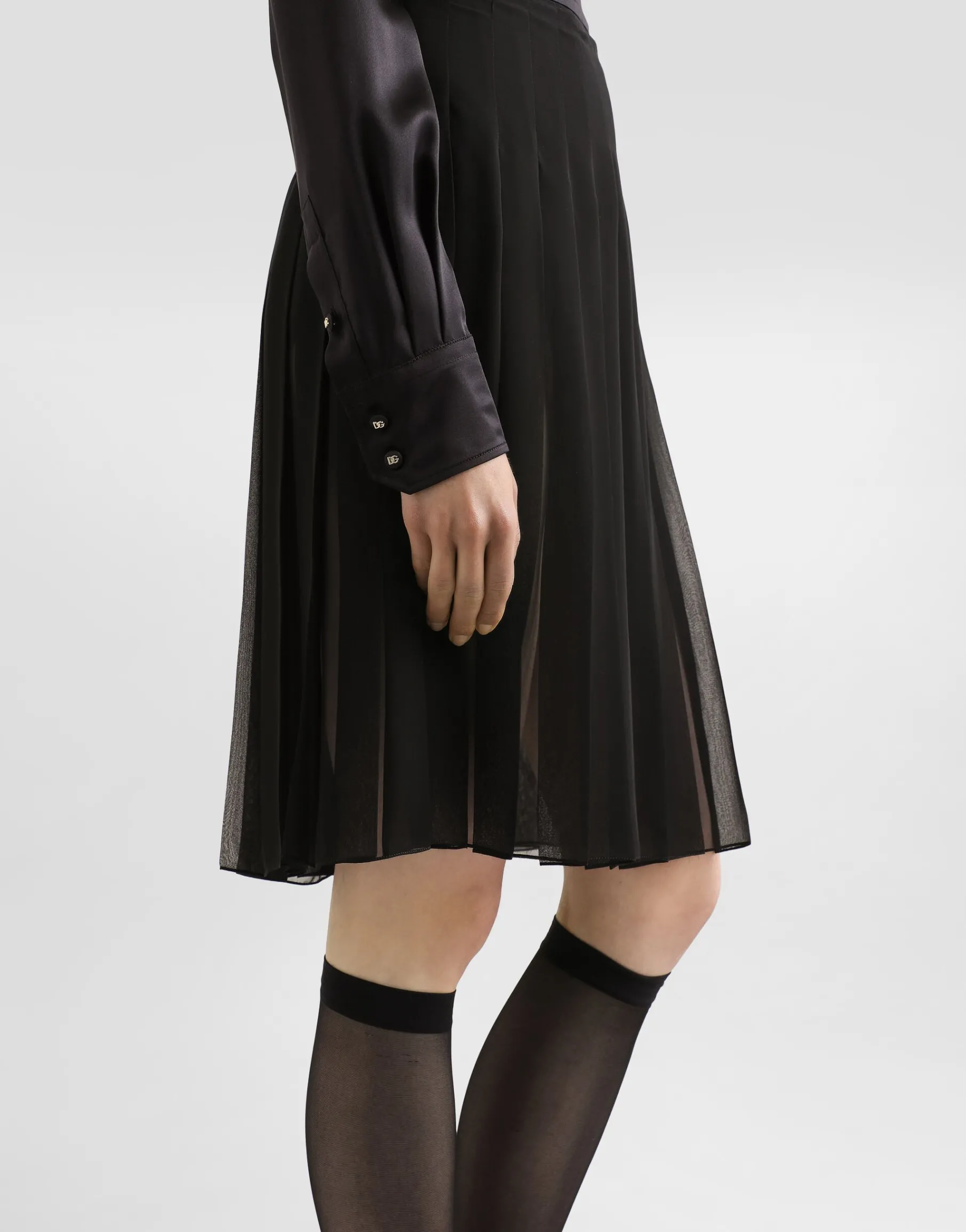 Pleated chiffon midi circle skirt