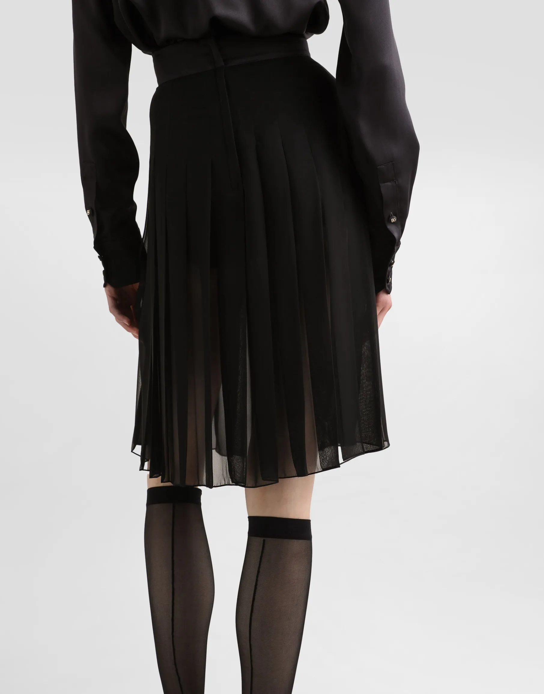 Pleated chiffon midi circle skirt