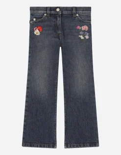 5-pocket denim pants with embroidery