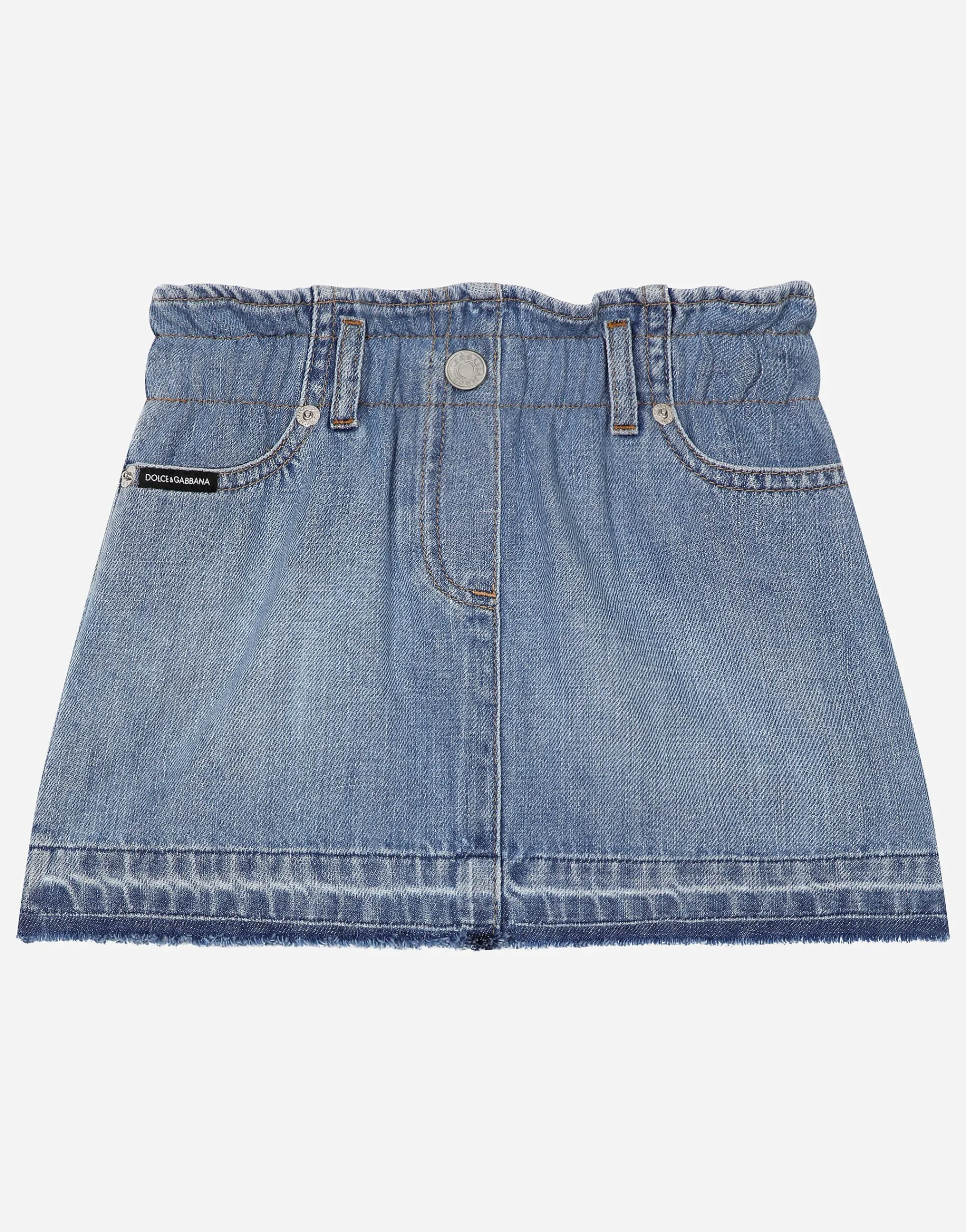 4-pocket denim skirt with branded tag