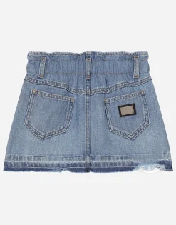 4-pocket denim skirt with branded tag
