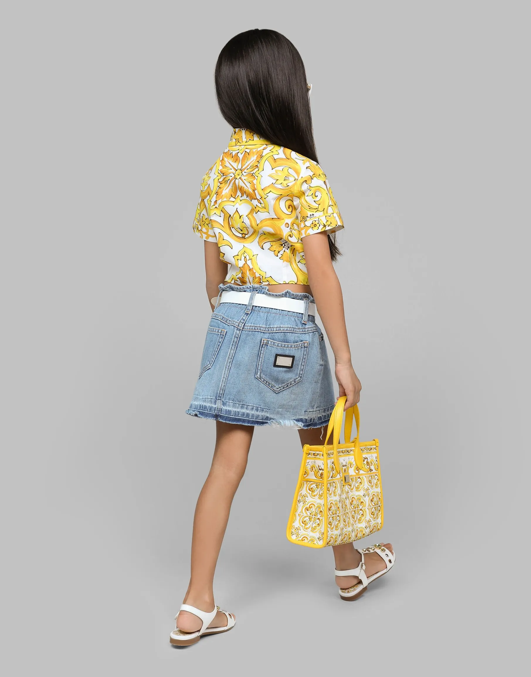 4-pocket denim skirt with branded tag
