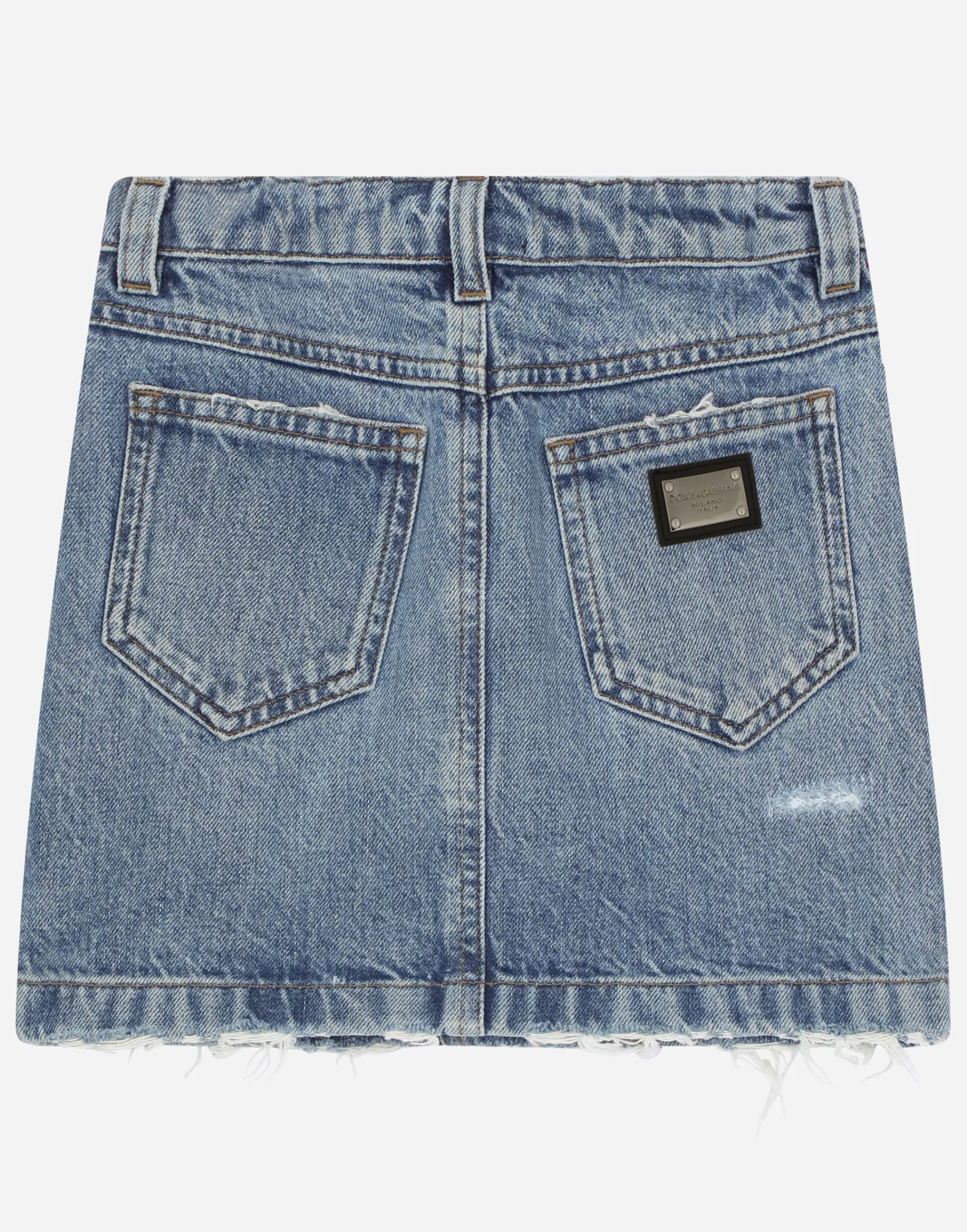 5-pocket short denim skirt with rose patch