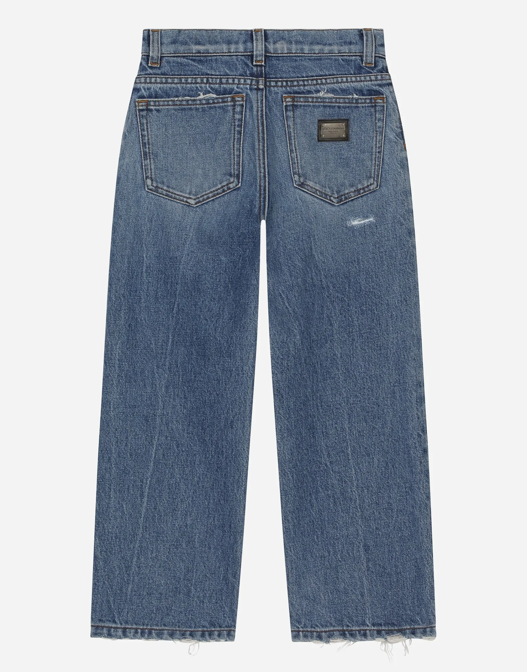 5-pocket treated denim jeans with logo tag