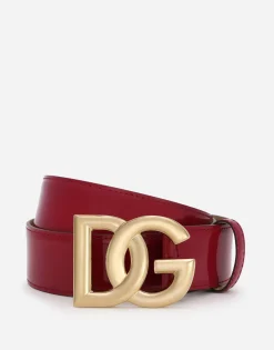 Polished calfskin belt with DG logo