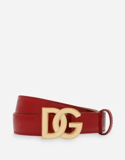 Polished calfskin belt with DG logo