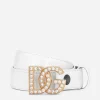 Polished calfskin belt with rhinestone-detailed DG logo