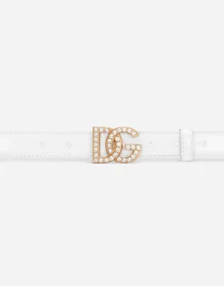 Polished calfskin belt with rhinestone-detailed DG logo