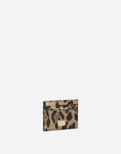 Polished calfskin card holder with leopard print
