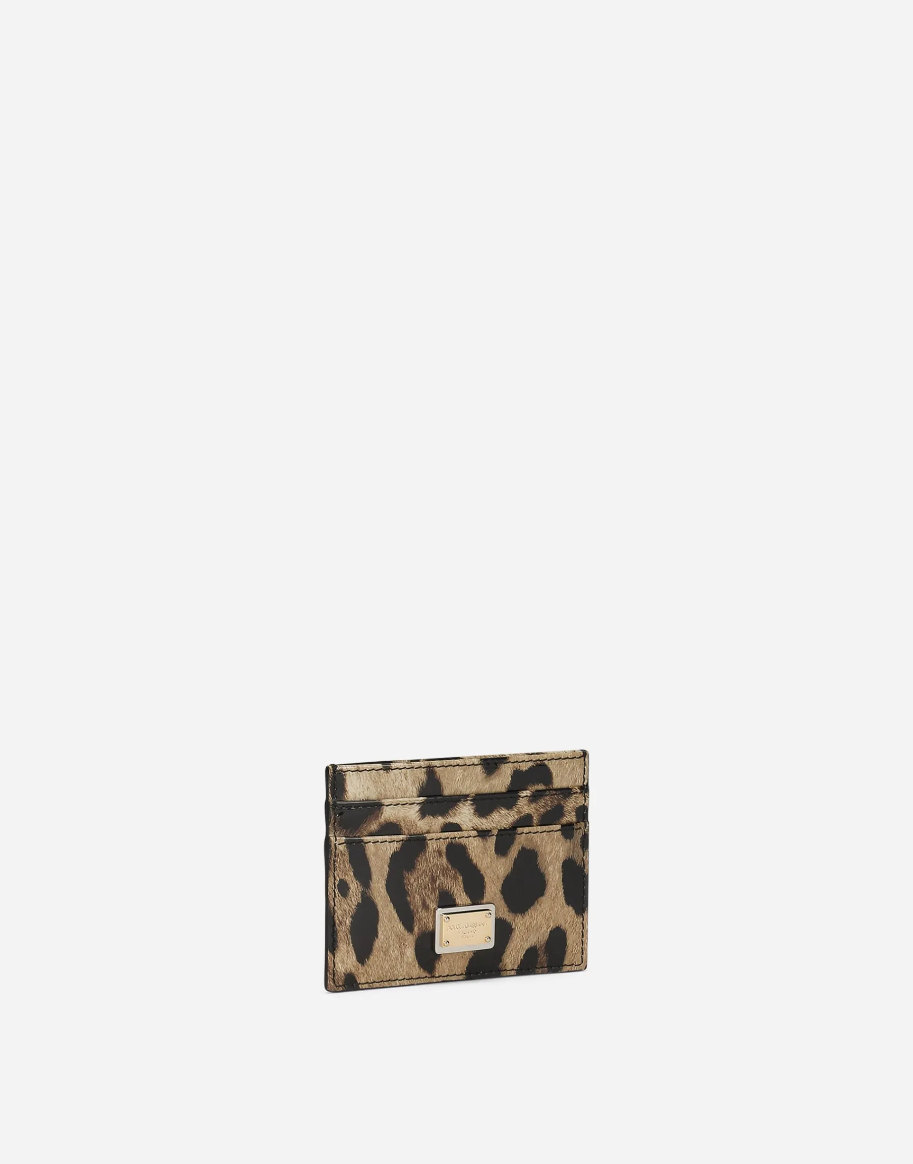 Polished calfskin card holder with leopard print