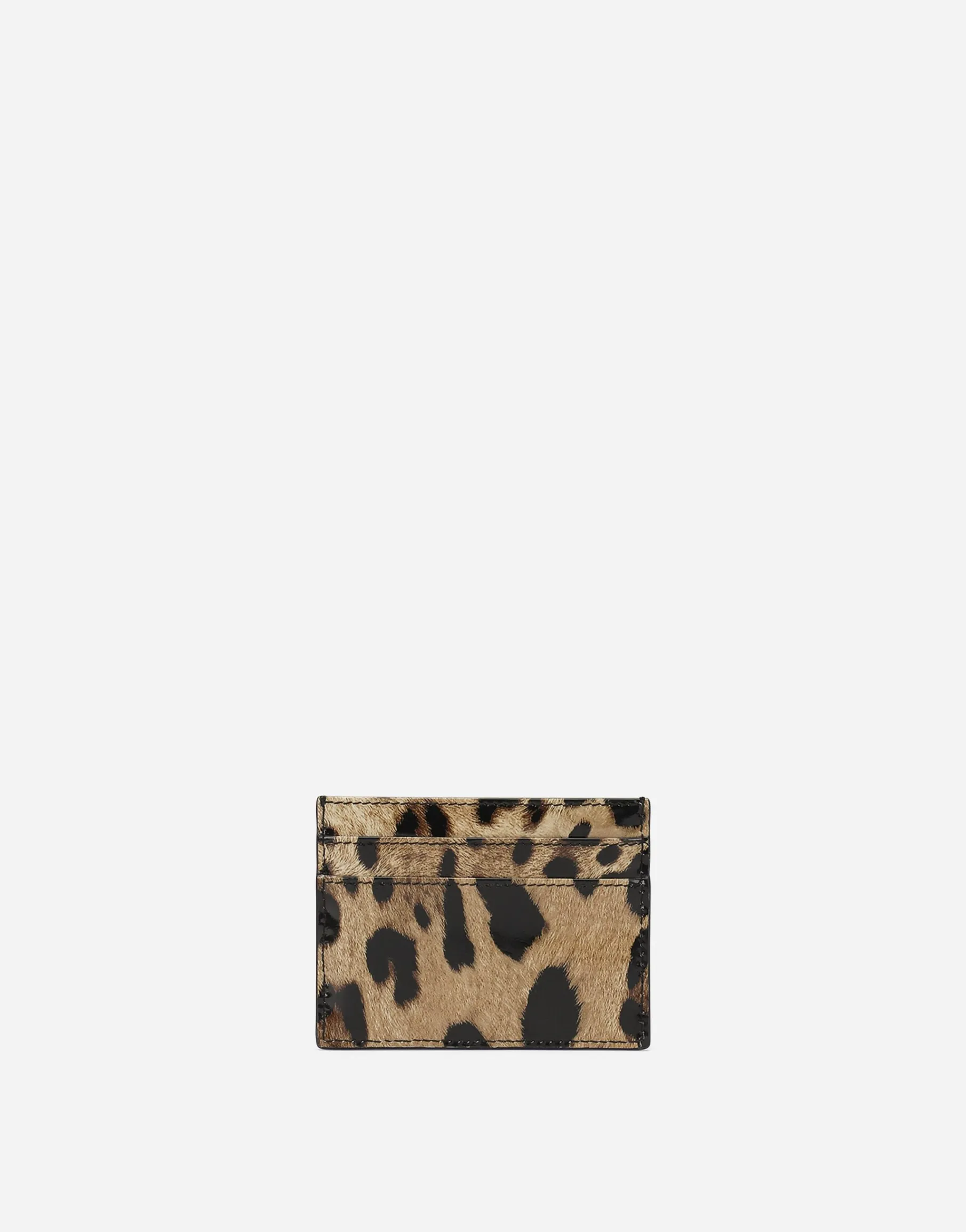 Polished calfskin card holder with leopard print