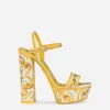 Polished calfskin platform sandals with majolica print