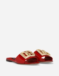 Polished calfskin sliders with DG logo