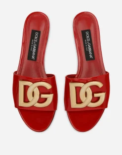 Polished calfskin sliders with DG logo