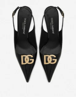 Polished calfskin slingbacks