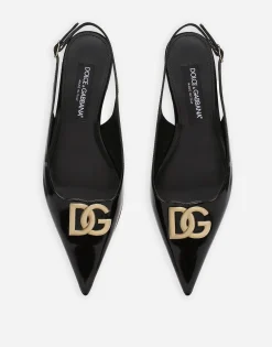 Polished calfskin slingbacks