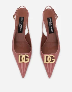 Polished calfskin slingbacks